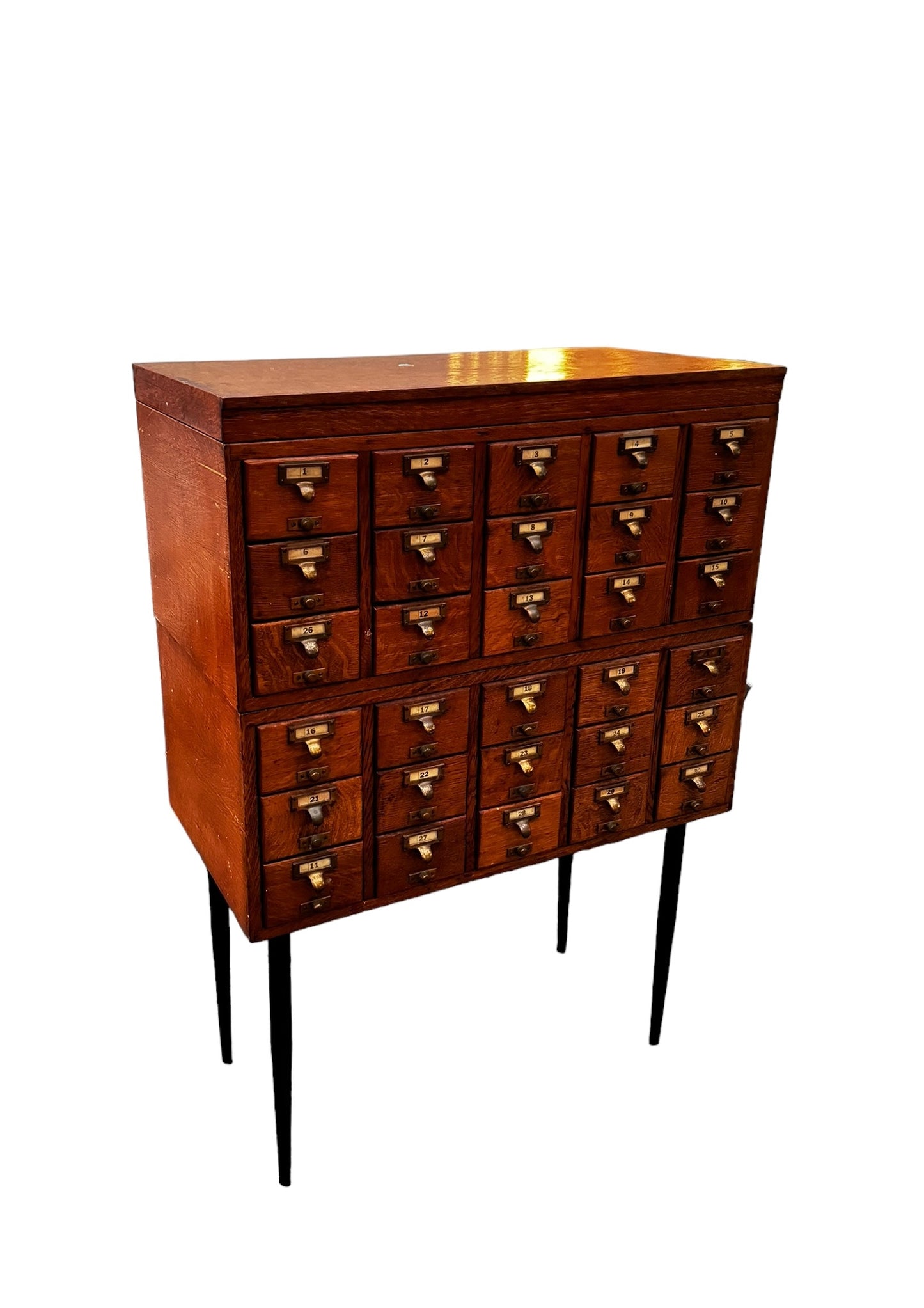 Vintage Mid-Century Quarter Sawn Oak Wooden 30-Drawer Library Card Catalog