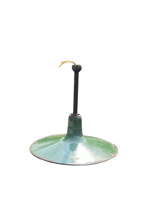 (1) 1920s Green Porcelain Enamel Industrial Light Shade, 16”