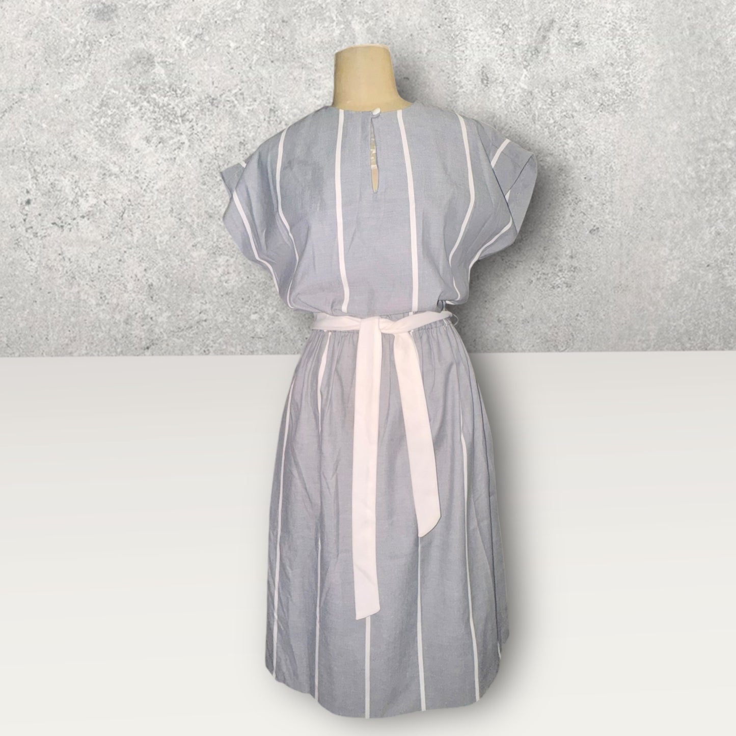 Vintage 1950’s Gray & White Striped Shirt Dress with White Waist Tie