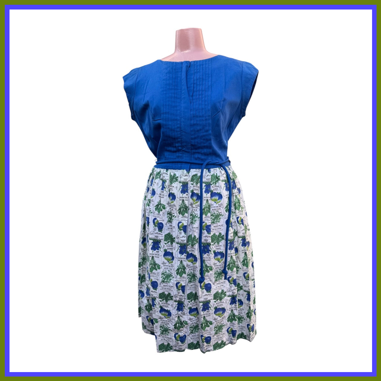 Vintage 1950’s Blue & White Gardening Themed Sun Dress