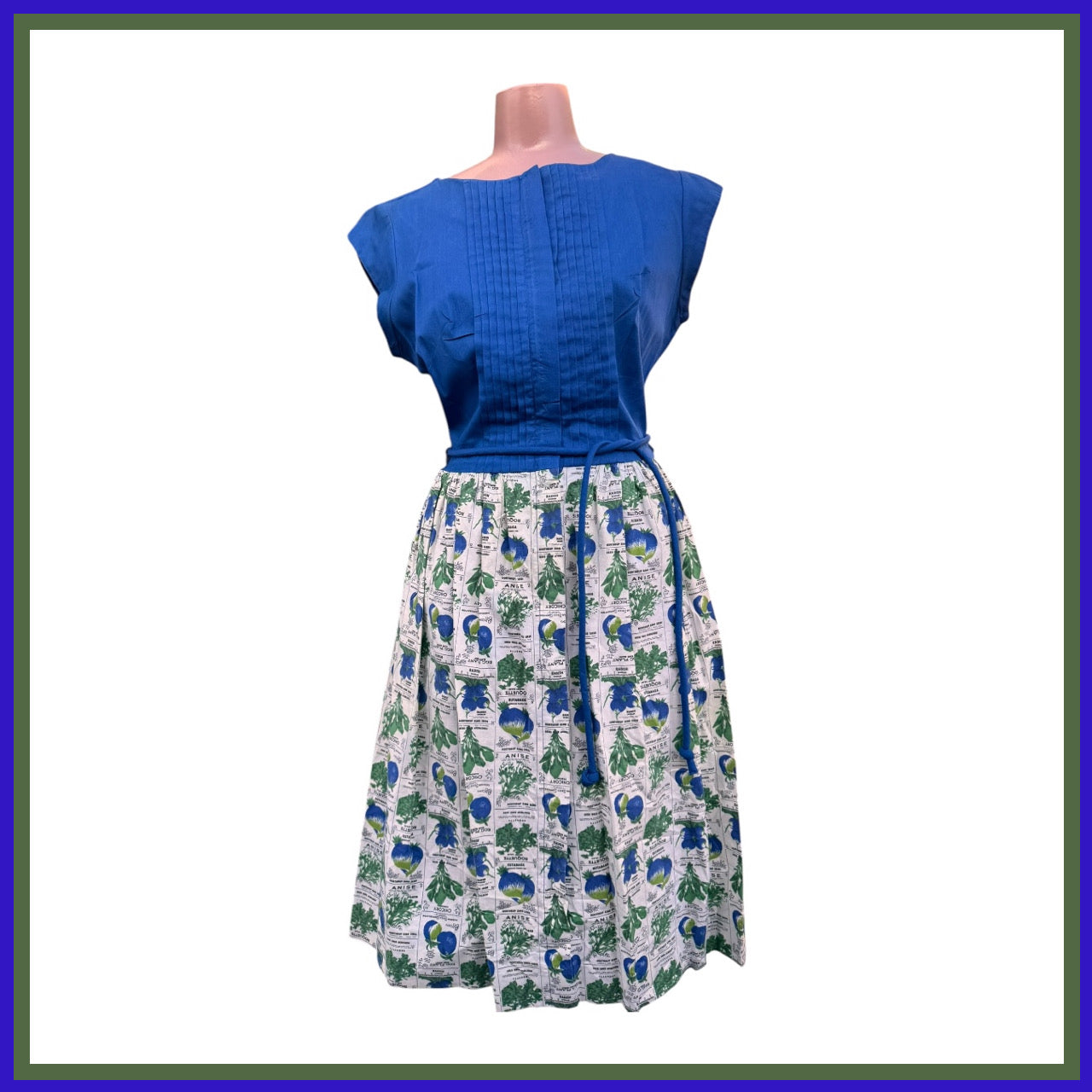 Vintage 1950’s Blue & White Gardening Themed Sun Dress