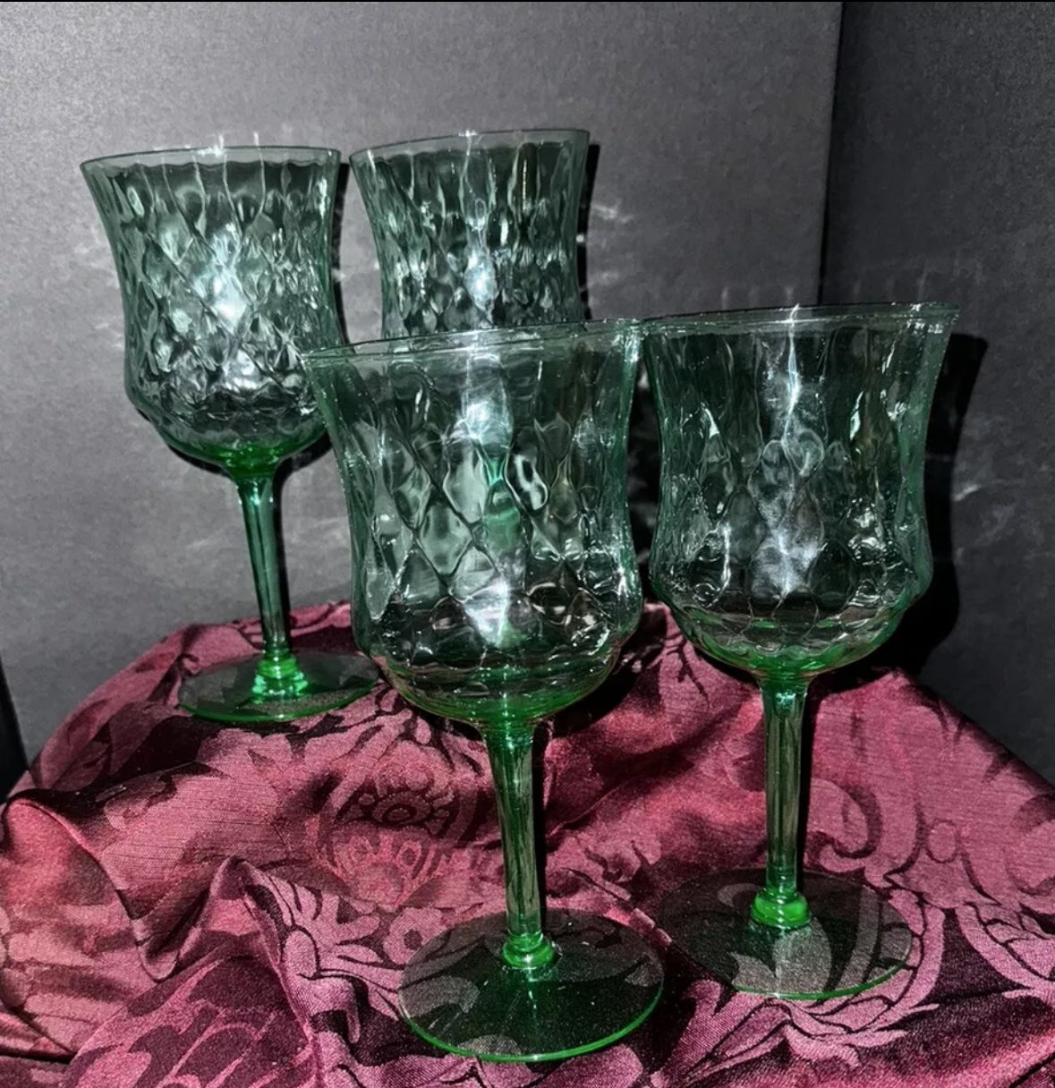 (1) Vintage Tiffin-Franciscan ‘Diamond Optic’ Uranium Wine Glass - 4 Available