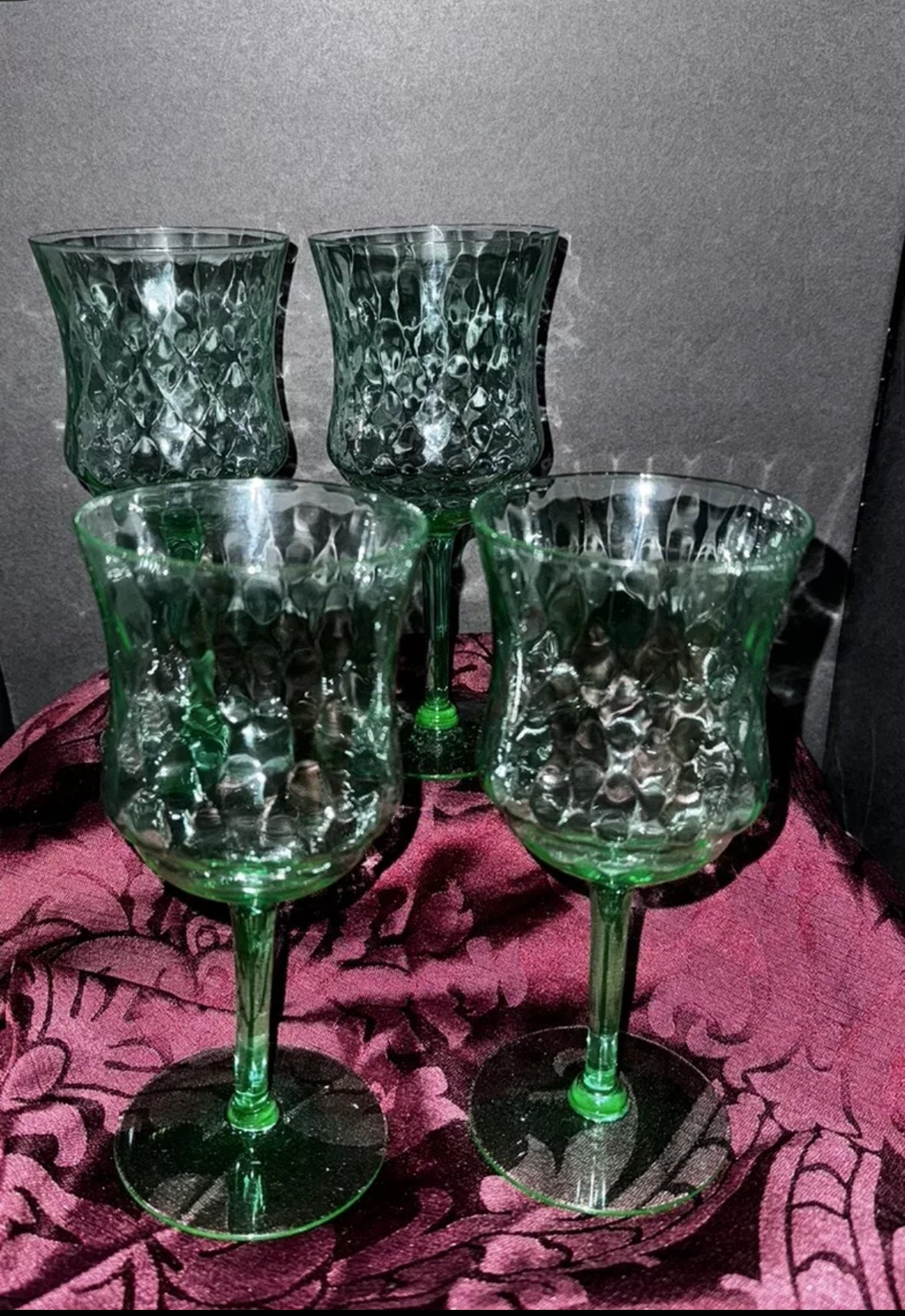 (1) Vintage Tiffin-Franciscan ‘Diamond Optic’ Uranium Wine Glass - 4 Available