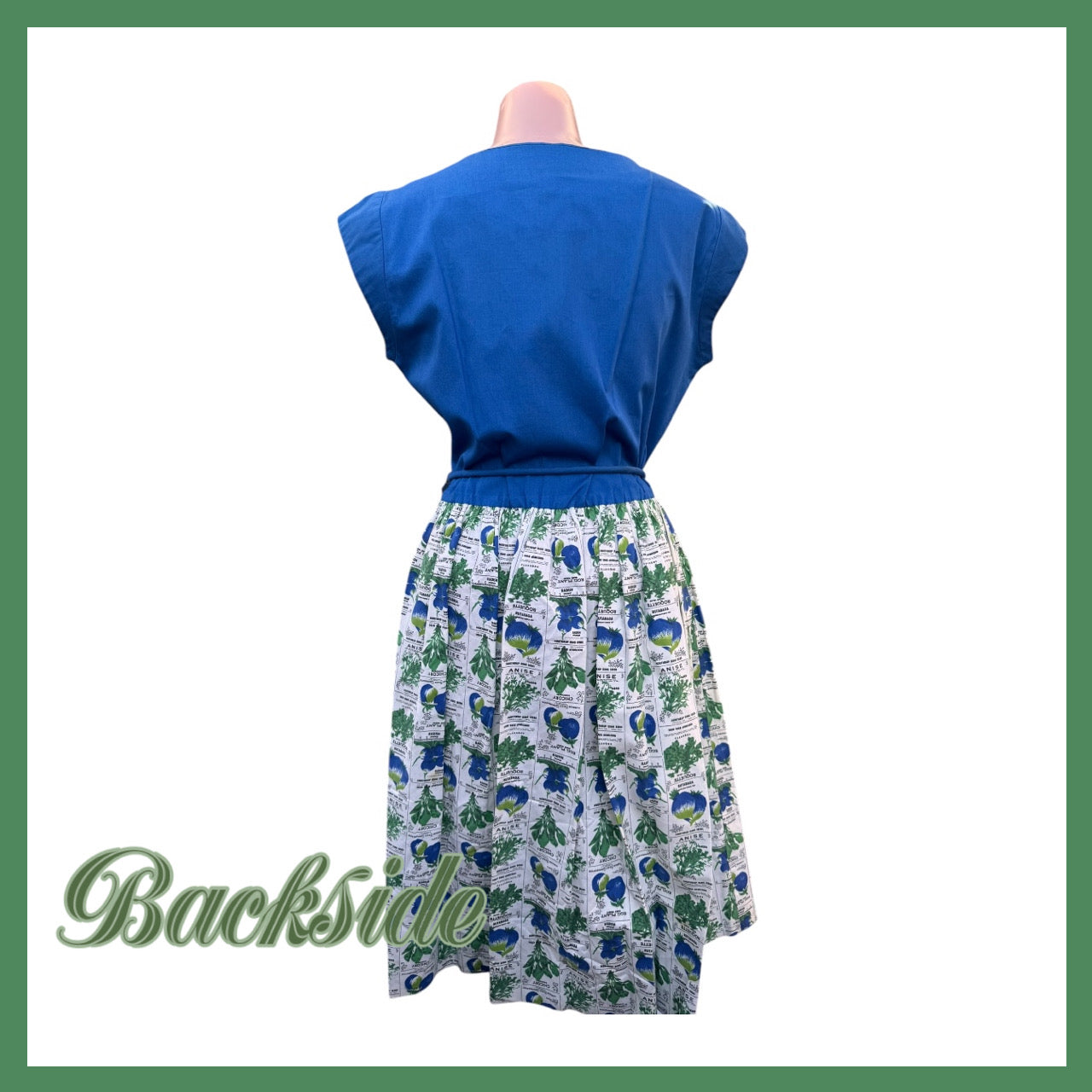 Vintage 1950’s Blue & White Gardening Themed Sun Dress