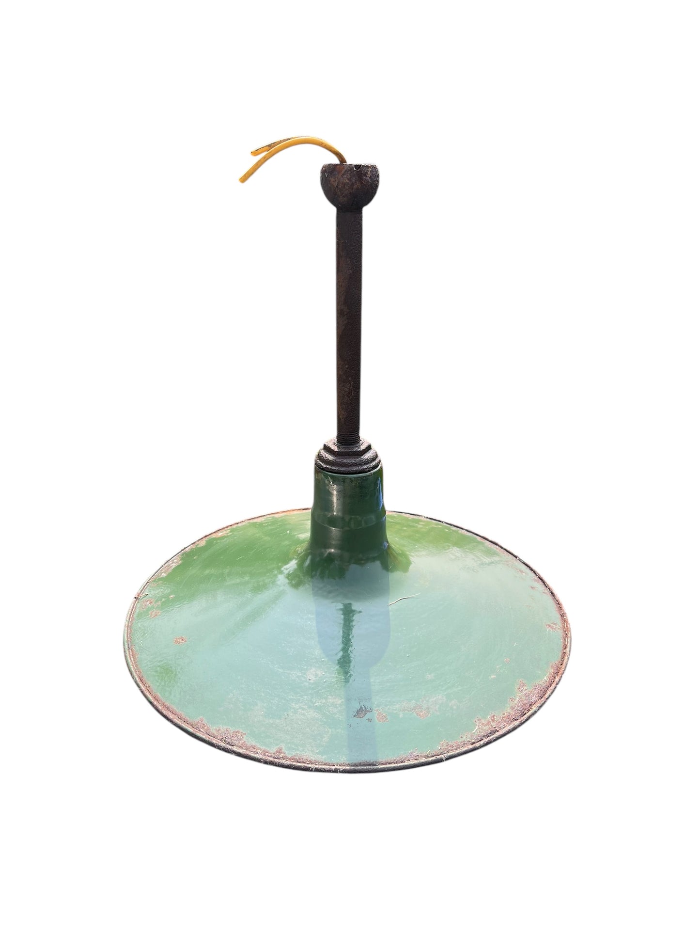 (1) 1920s Green Porcelain Enamel Industrial Light Shade, 16”