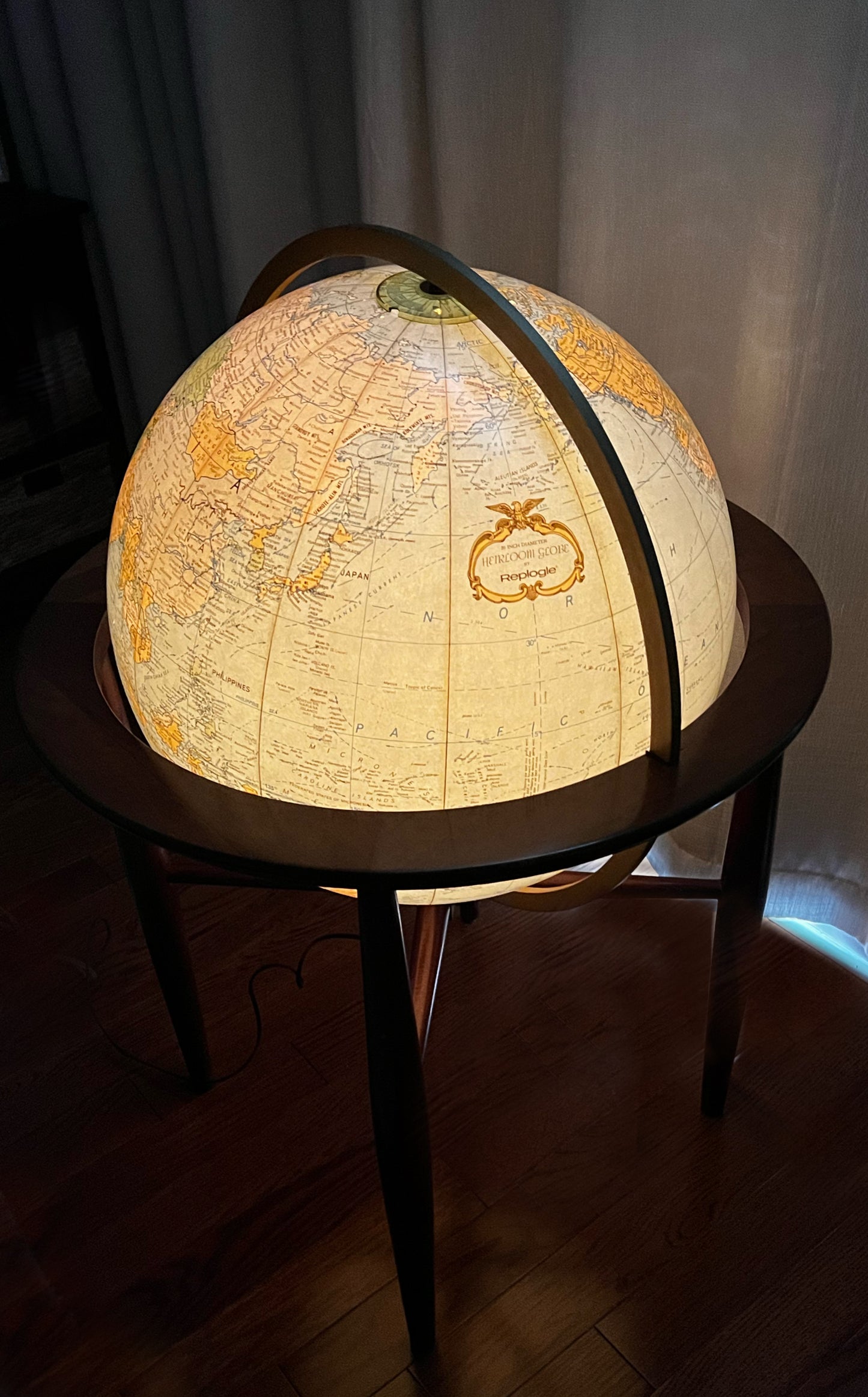 Vintage MCM 20” Replogle Finley Heritage Illuminating Globe on Stand, circa 1960’s