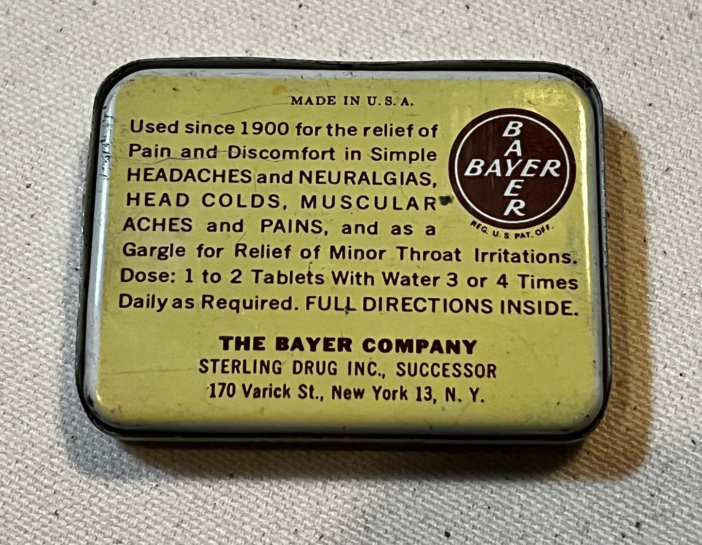 Vintage 1950’s Bayer Aspirin Tablet Empty Advertisement Tin