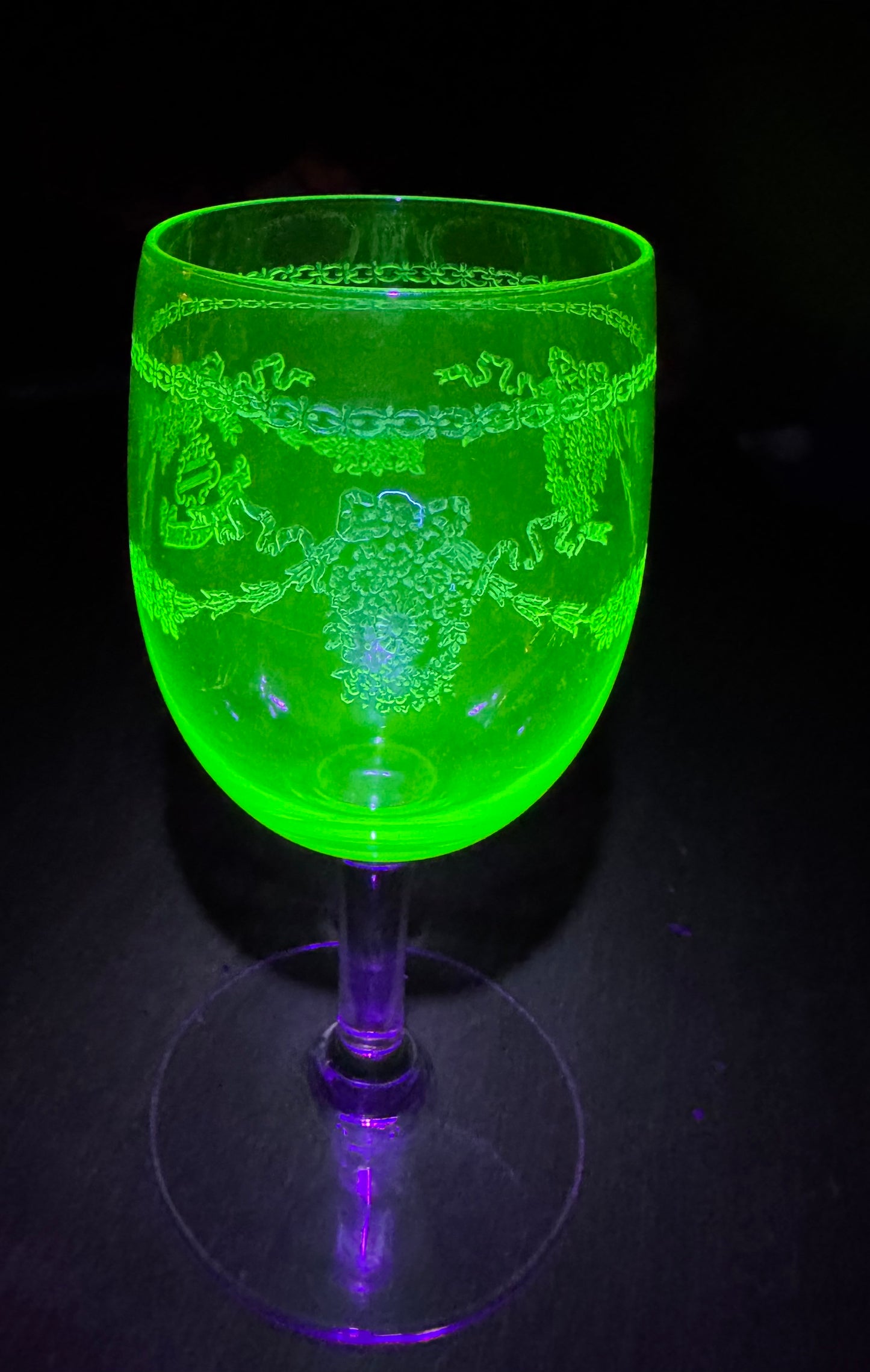 (1) Crystal Uranium Wine Glass from The Blackstone Hotel - Up to 4 Available