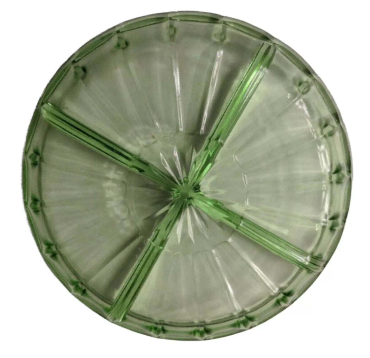 Vintage Hazel Atlas ‘Ribbon’ Green Uranium Depression Glass Divided Relish Tray