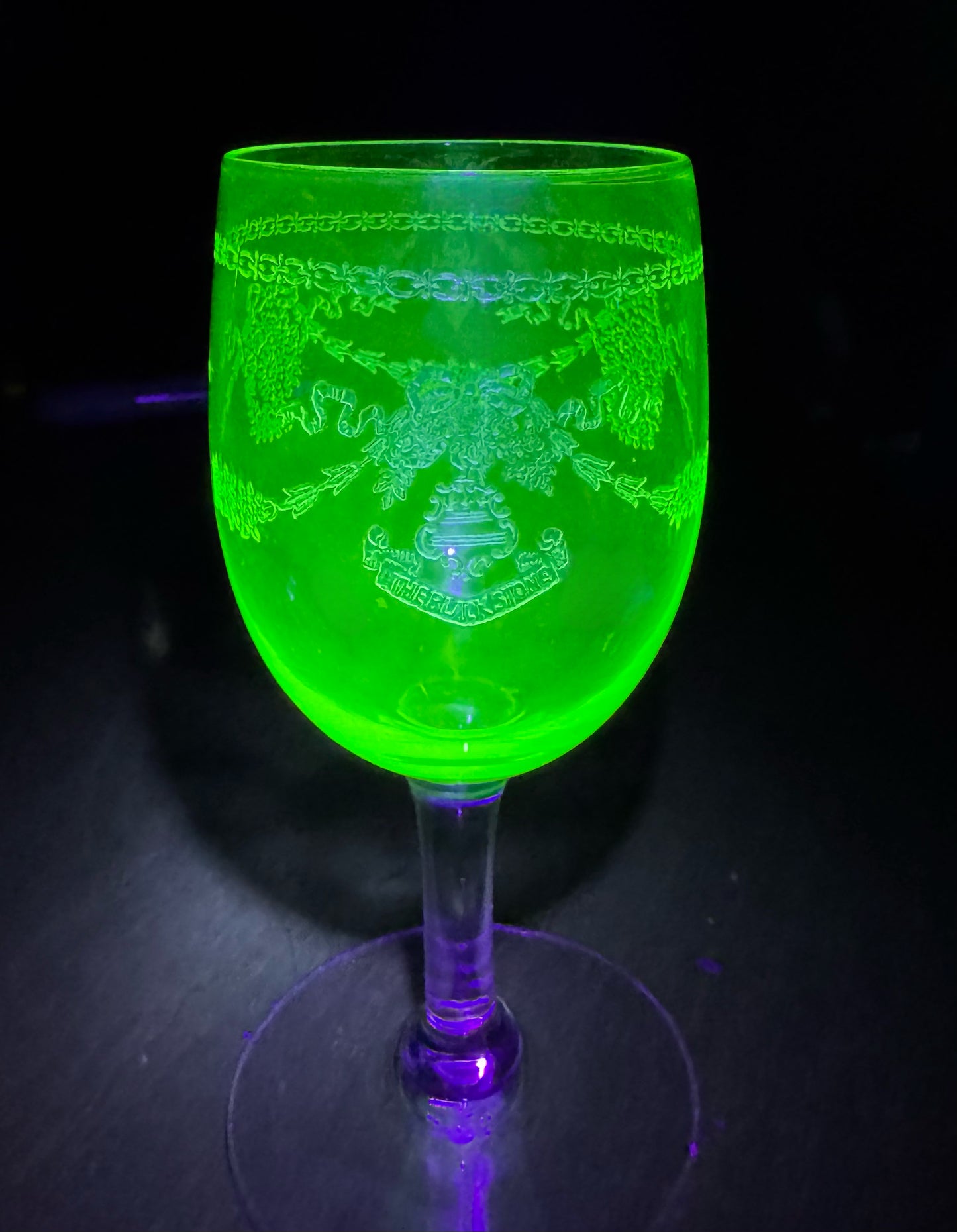 (1) Crystal Uranium Wine Glass from The Blackstone Hotel - Up to 4 Available