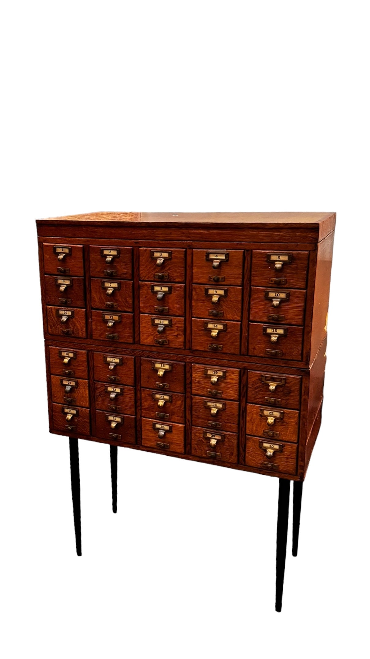 Vintage Mid-Century Quarter Sawn Oak Wooden 30-Drawer Library Card Catalog