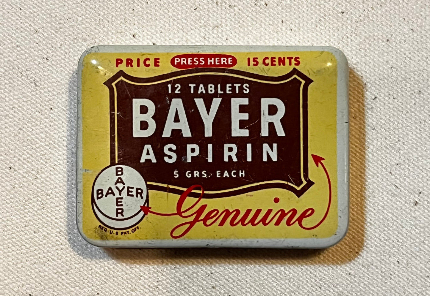 Vintage 1950’s Bayer Aspirin Tablet Empty Advertisement Tin