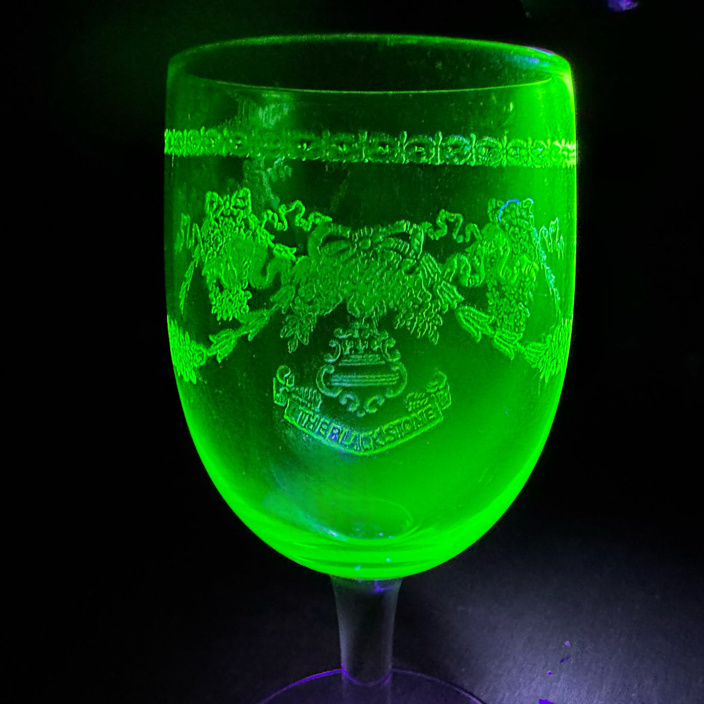 (1) Crystal Uranium Wine Glass from The Blackstone Hotel - Up to 4 Available